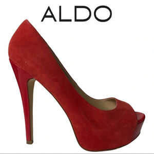 🛍️3/$40 Aldo Red Suede Stiletto Platform Shoe Size 38